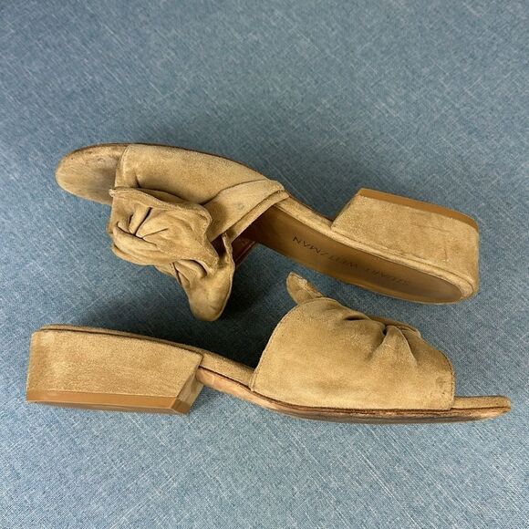 STUART WEITZMAN Suede Beige Bow Accents Mule Sandals Slides Size 7 M - Picture 6 of 11